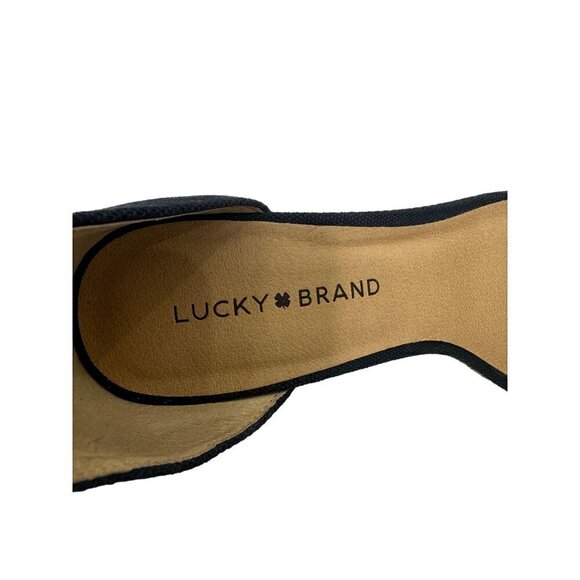 Lucky Brand Navy Blue Canvas Espadrille 3 Inch Wedge Sandals Size 9 - Picture 8 of 14